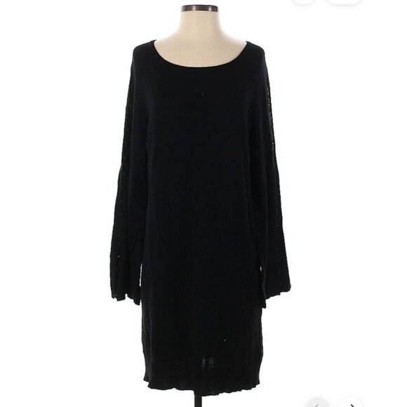 🖤 Equipment Black Wool Cashmere Knit Dress M Wide Sleeve Buttons Comfy Scoop